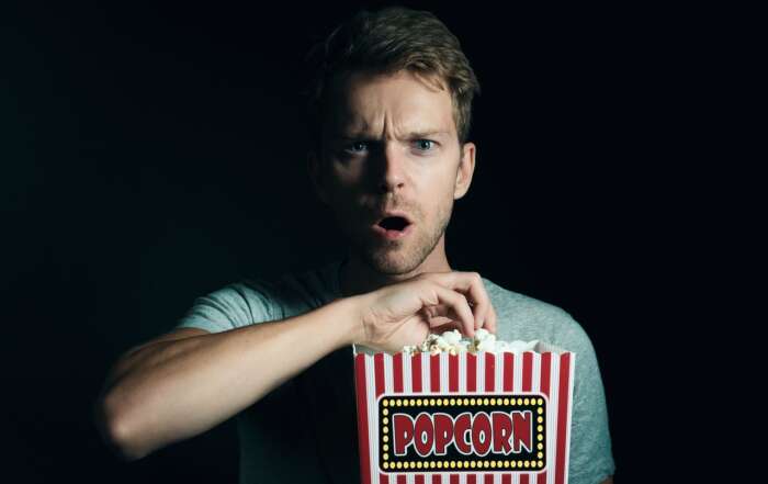 surprised man popcorn