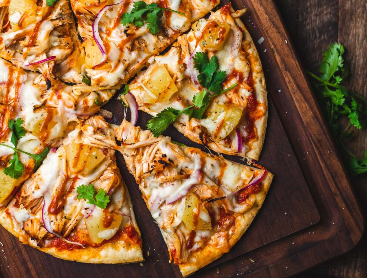 Grilled Chicken Teriyaki Pizza with Pineapple and Cilantro Recipe