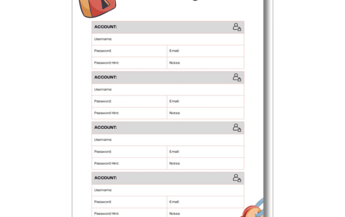 Password Organizer - printable Password Organizer lock