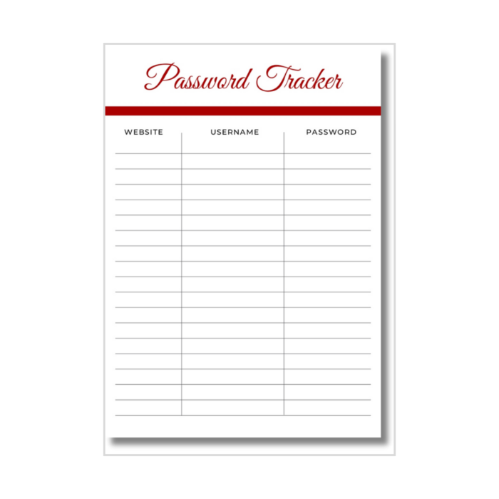 Password Tracker- printable