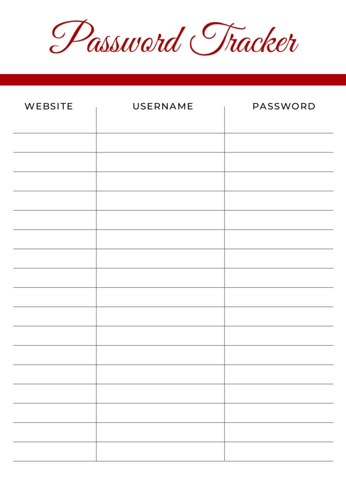 Password Tracker- printable - Image 2