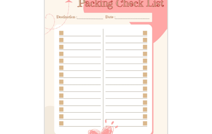 Travel Packing Checklist Heart - printable Travel Packing Checklist heart plane