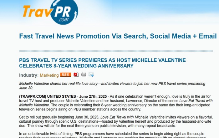 Love Eat Travel Press Release Featured on TravPR.com! PBS-TRAVEL-TV-SERIES-PREMIERES-AS-HOST-MICHELLE-VALENTINE-CELEBRATES-8-YEAR-WEDDING-ANNIVERSARY-07-26-2025_09_22_AM (1)