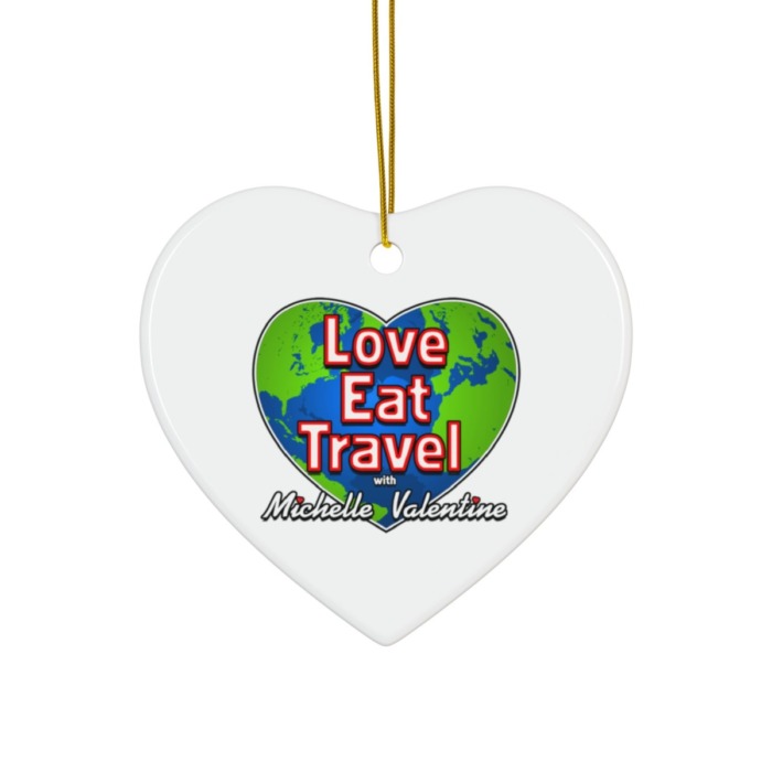 Love Eat Travel Ceramic Ornament – Heart Shape